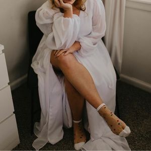 White formal wedding formal dress open back corset long sleeve